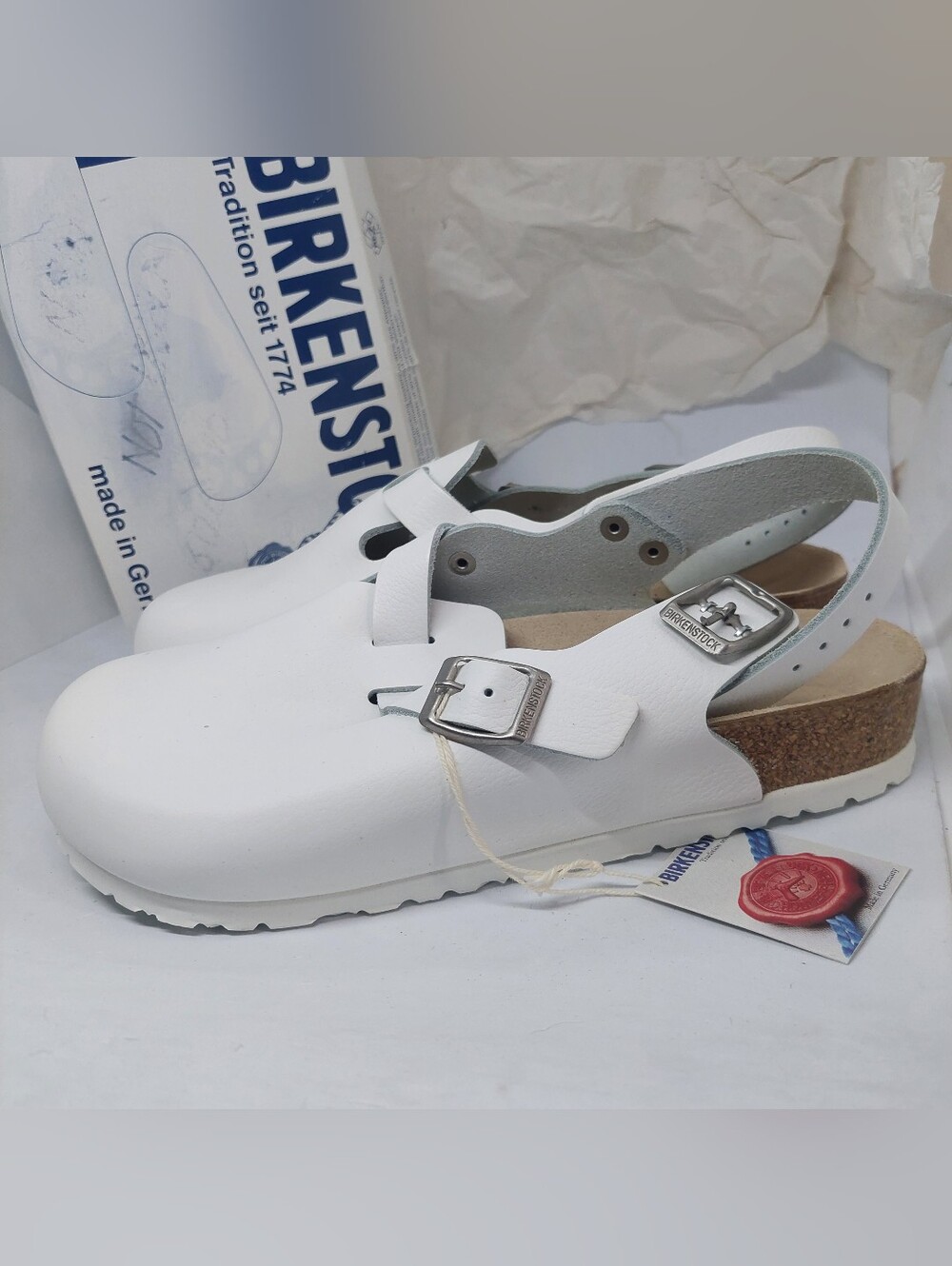 Birkenstock Tokio White Leather Clog Sandals Unisex Size 40 260 L9 W7 NWT